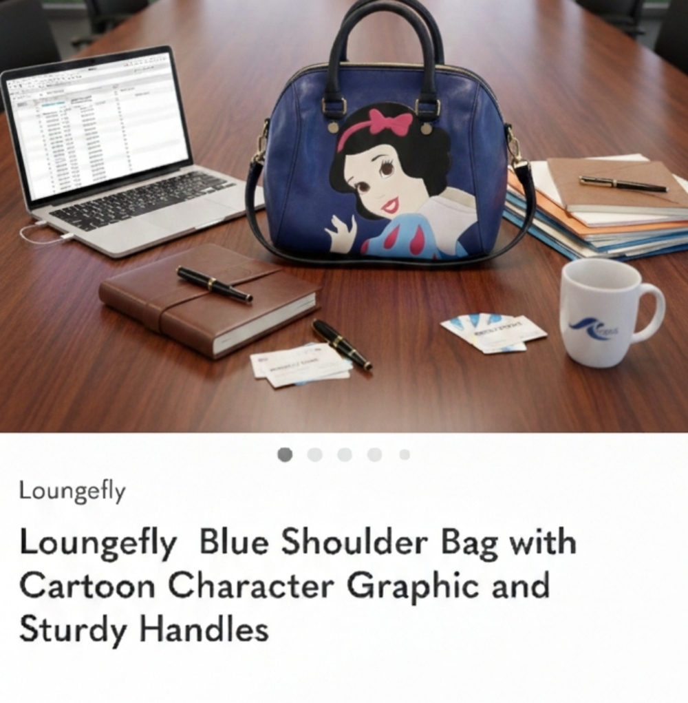 Loungefly  Blue Shoulder Bag with Cartoon Character Graphic and Sturdy Handles